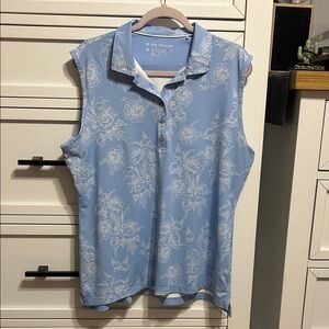 Peter Millar Light Blue Floral Sleeveless Polo